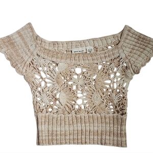 DKNY Beige Crochet Knit Crop Top S